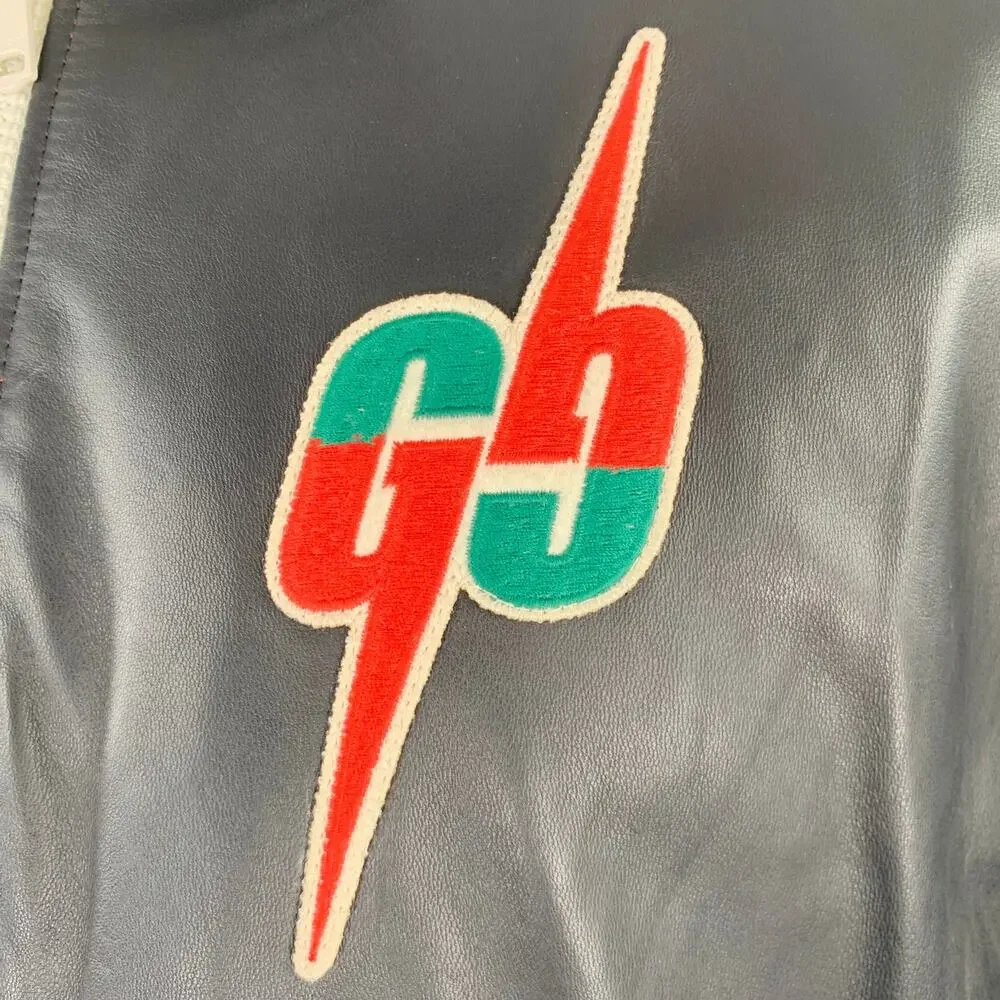GUCCI Size 36 Black Red Color Block Lambskin Leather Varsity Jacket